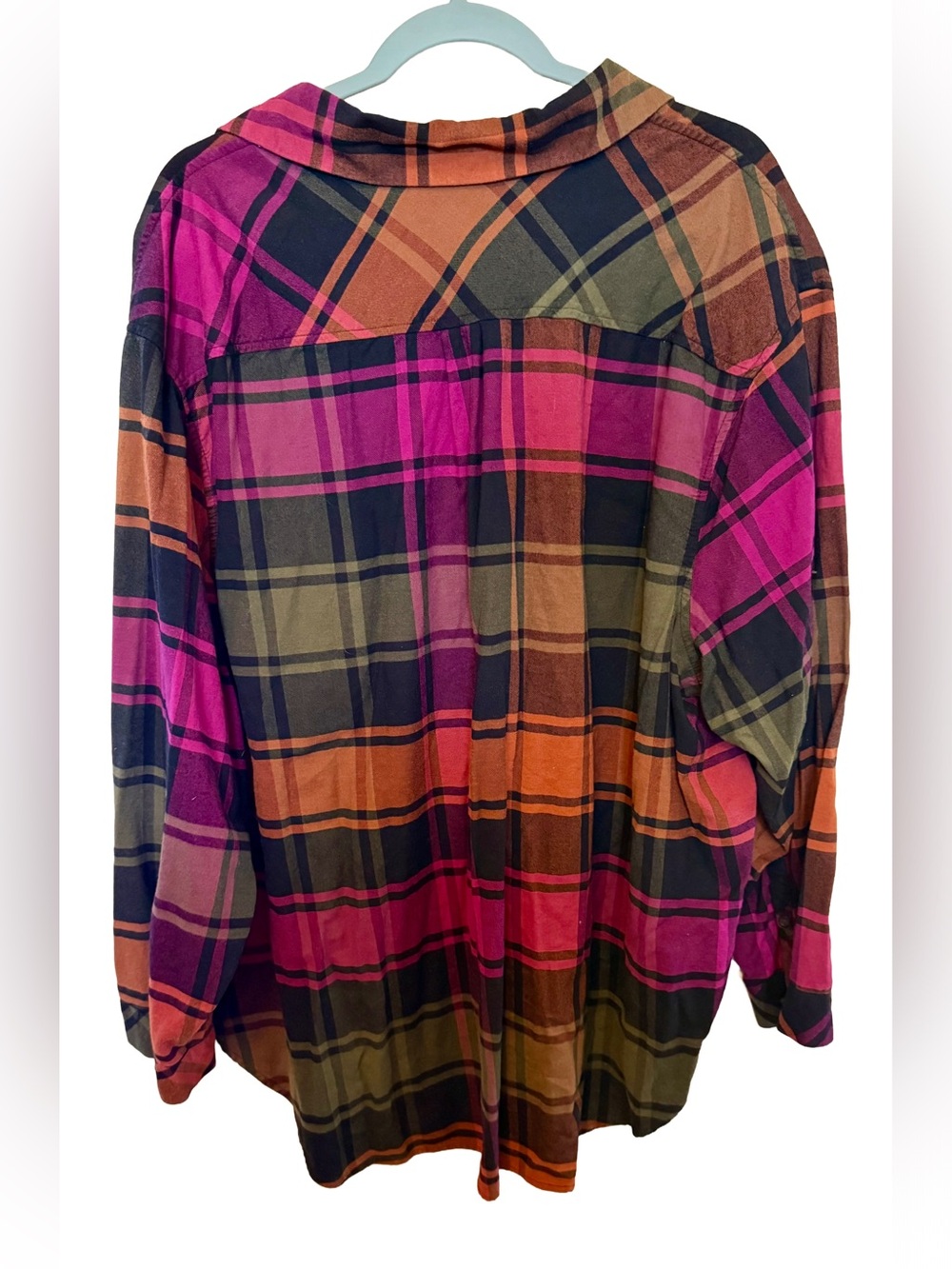 Ava & Viv Rust Orange Pink & Black Plaid Button-Up Shirt - Picture 2 of 3